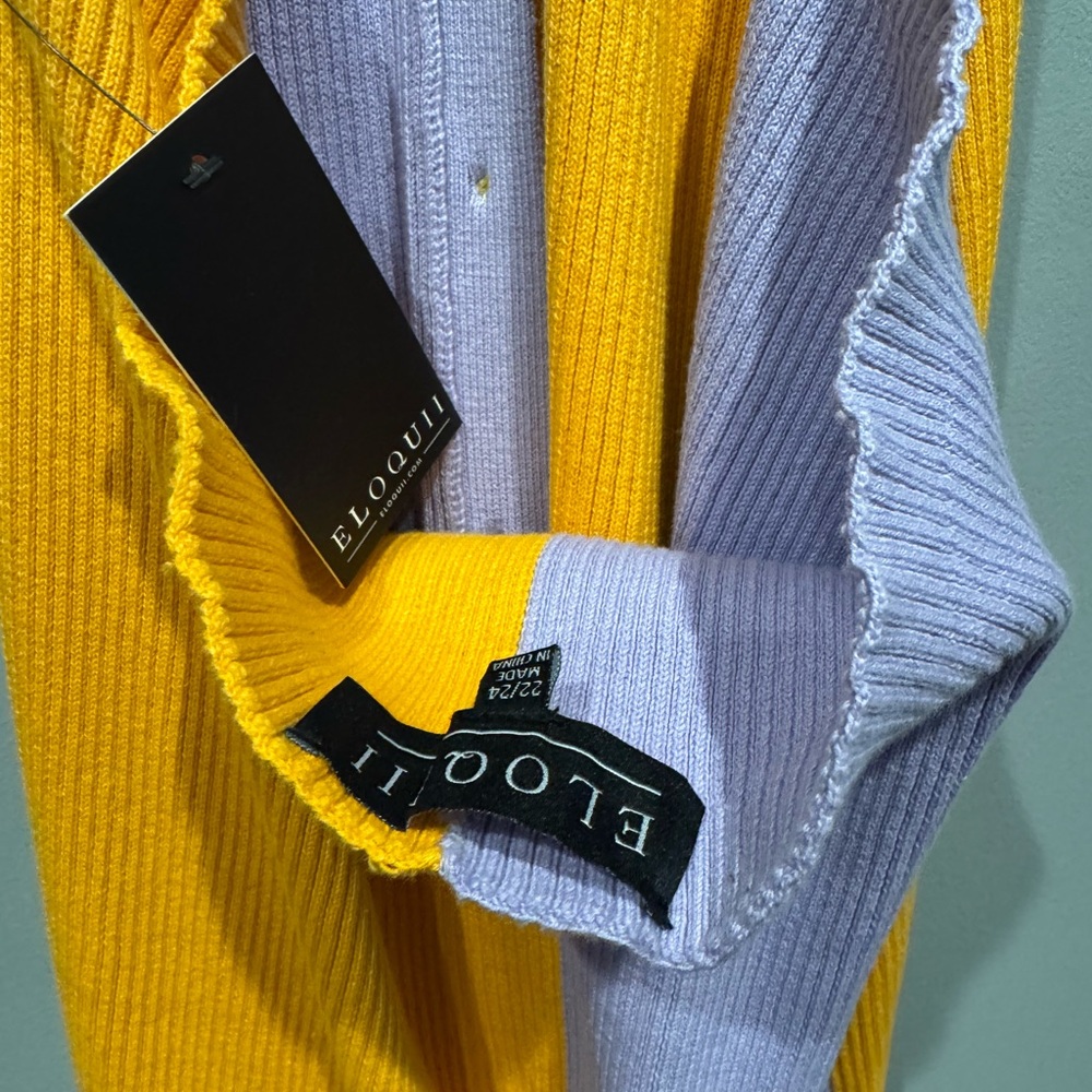 Eloquii Yellow and Lavender Ribbed Button Cardigan - Picture 3 of 4
